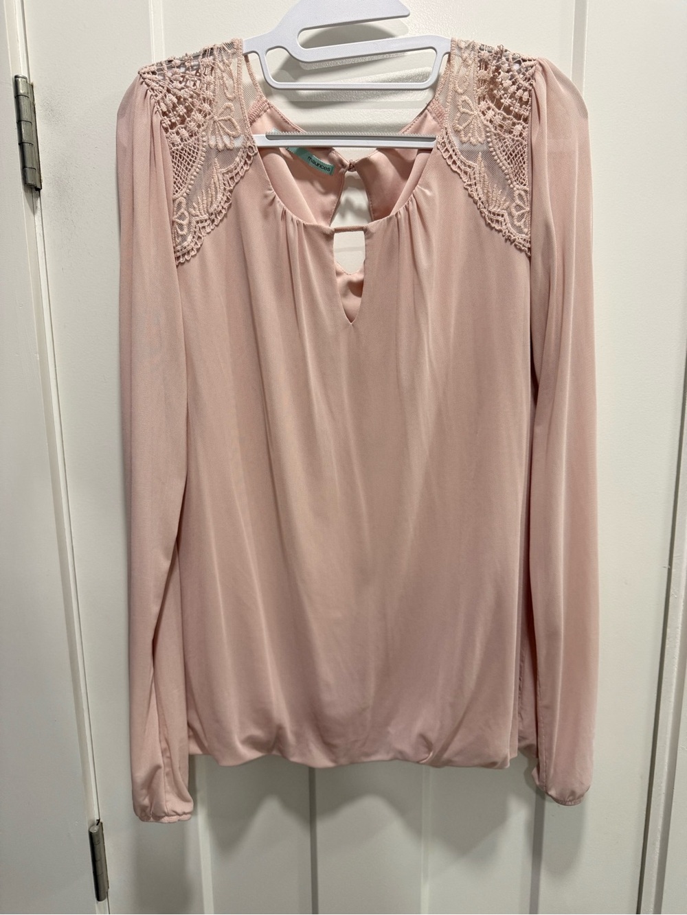 Maurices Blush Lace-Yoke Long Sleeve Blouse